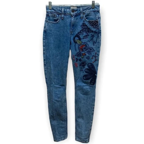 AO LA Alice + Olivia Mid Rise Skinny Jeans Embroidered Size 24 - Picture 2 of 12